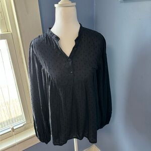 H&M Black Relaxed Long Sleeve Blouse with Mandarin Collar